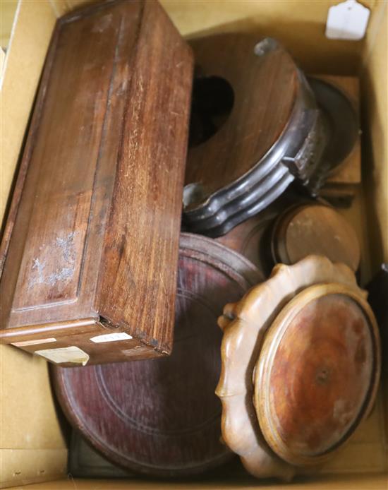 A box of Chinese and Japanese hardwood stands and an empty box